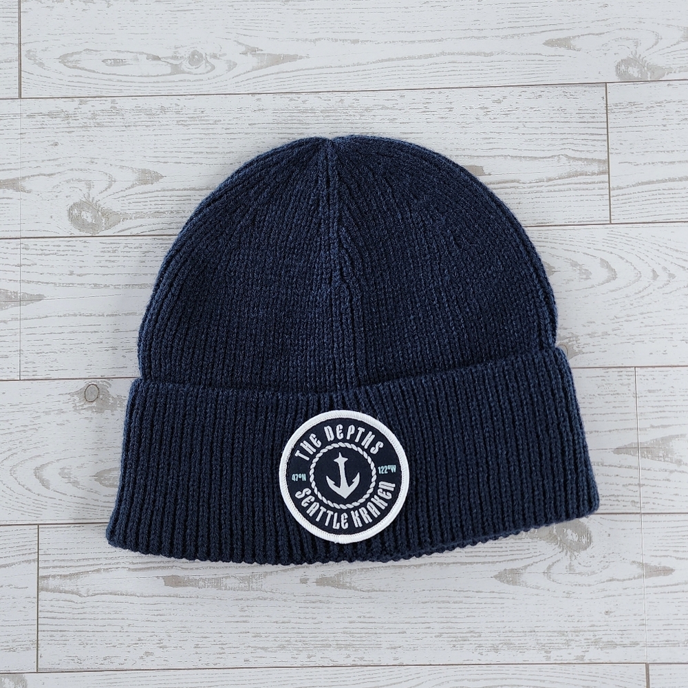 NHL Seattle Kraken Beanie The Depths  Knit Acrylic Wool Blend Navy Blue Hat